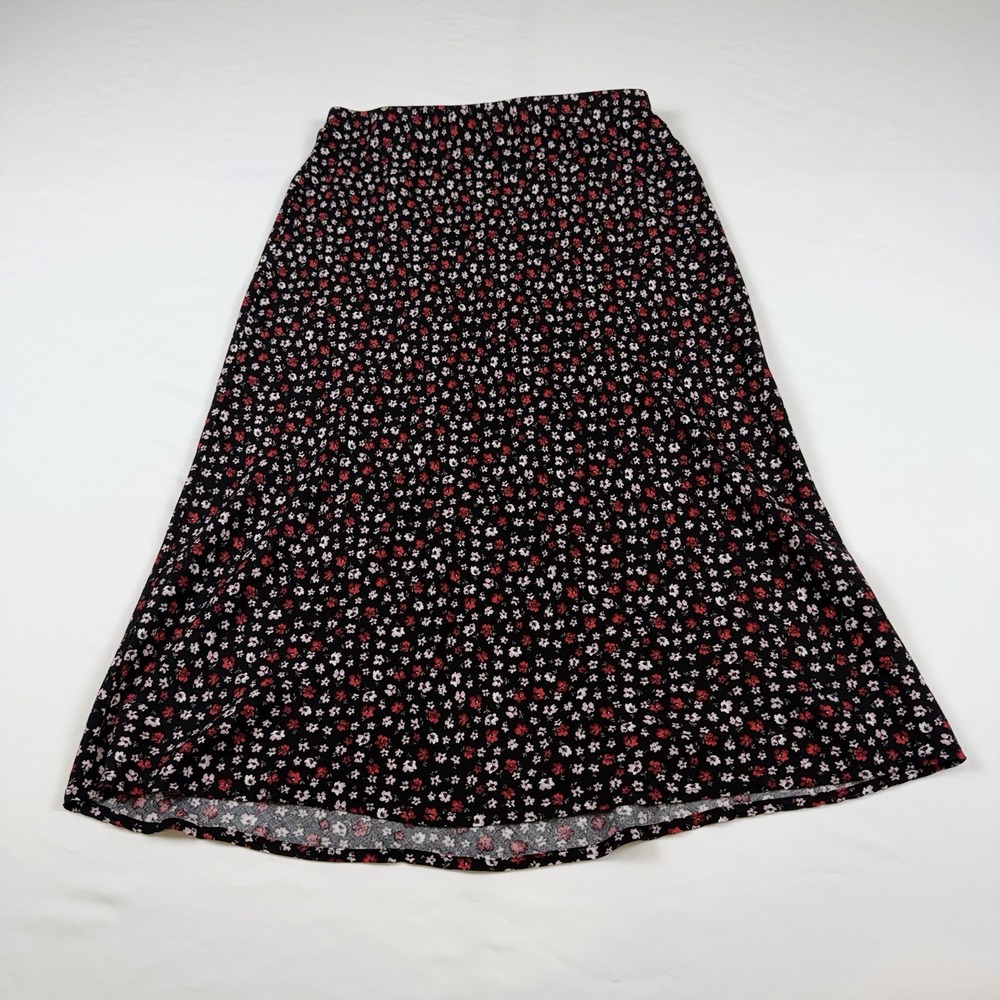Black Ditsy Print Slip Skirt-SZ M-Hippie, Boho, Festival, Dainty, Fairy Fringe